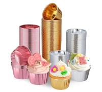 Lot de 150 caissettes à cupcake en feuille d'aluminium doré - Pour Noël, mariage, fête d'anniversaire (or, argent, rose)