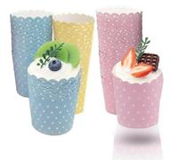 Lot de 150 caissettes à muffins en papier à pois - Pour gâteaux, anniversaires, mariages, fêtes, Halloween, rose, bleu, jaune