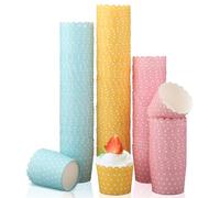 Lot de 150 caissettes en papier pour muffins, cupcakes, muffins, pour mariages, anniversaires, fêtes et Halloween (rose, bleu et jaune)