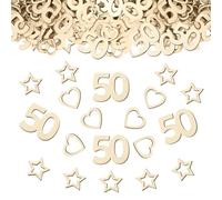 Lot de 150 confettis en bois pour 50 ans de femme - 50 confettis en bois - Cœur en bois - Étoile - Décoration de table - 50 hommes - Décoration de table d'anniversaire
