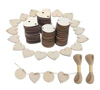 Lot de 150 disques en bois ronds et en forme de cœur de 30 mm avec 2 x 20 m de ficelle de jute pour livre d'or, étiquetage, bricolage, artisanat, décoration de mariage, étiquettes cadeaux
