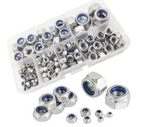 Lot de 150 écrous hexagonaux M12/M10/M8/M6/M5/M4/M3 en acier inoxydable et nylon - Insert Lock - Assortiment d'inserts filetés - Écrous hexagonaux - Différents écrous de sécurité en nylon (argenté)