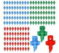 Lot de 150 émetteurs d'irrigation goutte à goutte avec têtes de pulvérisation réglables à 90 à 180 degrés pour un arrosage ciblé et une croissance améliorée des plantes (bleu + rouge + vert)