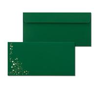 Lot de 150 enveloppes avec étoiles métallisées - Format DIN long - Pluie d'étoiles dorées en relief - Couleur : vert foncé, fermeture autocollante, 120 g/m² - 110 x 220 mm - Idéal pour Noël