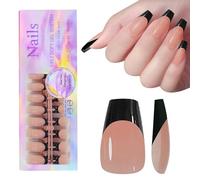 Lot de 150 faux ongles en gel souple à presser en forme de cercueil moyen, 3 en 1 X-coat pré-appliqué, base et couche de base, 15 tailles pour extensions d'ongles à faire soi-même, pas de limage