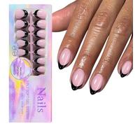Lot de 150 faux ongles noirs à pointe française - 15 tailles