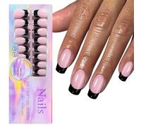 Lot de 150 faux ongles noirs à pointe française à application rapide, accessoires de manucure, 15 tailles