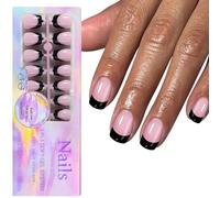 Lot de 150 faux ongles noirs à pointe française à application rapide, accessoires de manucure, 15 tailles