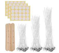 Lot de 150 mèches de bougie pré-cirées en coton de 10 cm/15 cm/20 cm avec 5 supports de mèche de bougie et 3 feuilles d'autocollants à pois, pour la fabrication de bougies, les loisirs créatifs