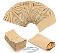 Lot de 150 mini sac en papier kraft, VEGCOO 10 x 6 cm enveloppes pour pièces de monnaie, marron, petites graines bijoux bonbons dragées (avec ruban adhésif)