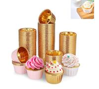 Lot de 150 moules à cupcakes résistants à la graisse pour la pâtisserie, mini cupcakes, moules à muffins épais, rose/blanc/marron (68 x 39 mm)