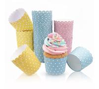 Lot de 150 moules à muffins en papier - Accessoires de cuisson - Moules à muffins - Gobelets à glace en carton pour anniversaire, mariage, fête de dessert (motif à pois colorés)