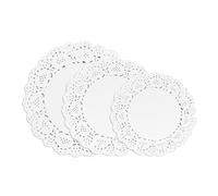 Lot de 150 napperons en papier ronds en dentelle | 3 tailles (16,5 cm, 19,1 cm, 21,6 cm) | Sets de table décoratifs blancs pour décoration de table de mariage, buffet, présentoirs de desserts