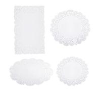 Lot de 150 napperons rectangulaires jetables en papier pour mariage, décoration de gâteaux de fête, gâteaux, loisirs créatifs, assiettes et soucoupes Blanc