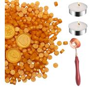 Lot de 150 perles de cire octogonale noire avec 2 bougies à thé et 1 cuillère à fondre pour artisanat, lettre, vin, cartes de vœux, scellage (150, orange jaune)