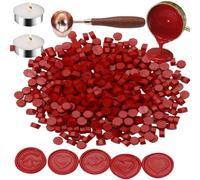 Lot de 150 perles de cire octogonale noire avec 2 bougies à thé et 1 cuillère à fondre pour artisanat, lettre, vin, cartes de vœux, scellement (150, rouge)