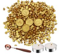 Lot de 150 perles de cire octogonale noire avec 2 bougies à thé et 1 cuillère à fondre pour artisanat, lettre, vin, cartes de vœux, scellement (150, doré)