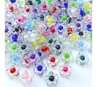 Lot de 150 perles en acrylique transparent en forme de fleur pastel avec trou pour loisirs créatifs, carillons, attrape-soleil, colliers, bracelets, boucles d'oreilles, bijoux (couleur mélangée)