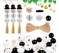 Lot De 150 Perles En Bois Naturel Pour 30 Ensembles De Bonhommes Neige, Perles En Bois Naturel Avec Trou Avec Ficelle, Face Bonhomme De Neige, Pour Bricolage Et DéCoration NoëL