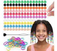 Lot de 150 petites perles en silicone pour cheveux, 8 x 10 mm, couleurs mélangées, perles de cheveux en silicone pour tresses avec 50 élastiques en caoutchouc et 1 perche pour tressage, bricolage