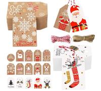 Lot de 150 Pièces Étiquettes de Noël en Papier Kraft, 15 Designs Différents Décoration de Noël, Avec 10 m de ficelle pour décoration de Noël, pour Cadeaux, Mariage, Anniversaire Artisanat