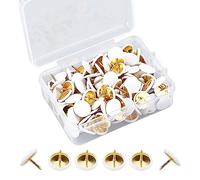 Lot de 150 punaises blanches à tête ronde en métal - Pointes plates en acier doré pour carte, mur photo, tableau en liège