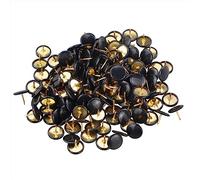Lot de 150 punaises noires à tête ronde en métal - Pointes plates en acier doré pour carte, mur photo, tableau en liège