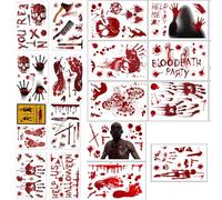 Lot de 154 autocollants décoratifs pour fenêtre - Squelette d'Halloween - Pour fenêtre - Autocollants sanglants - Horreur - Pour fête - Décoration murale de chambre (17 feuilles)