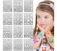 Lot de 156 pochoirs de tatouage temporaires pour peinture du visage et du corps, pochoirs à paillettes pour enfants, école, anniversaires, Halloween, Noël, décoration de fête