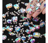 Lot de 156 strass à coudre à dos plat en métal acrylique pour vêtements, loisirs créatifs, chaussures, robes et fabrication de bijoux (Blanc AB)