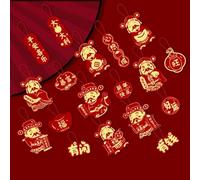 Lot de 16/18 pendentifs estampillés à chaud de l'année chinoise, bonsaï, mots de bénédiction, décoration à suspendre (style B)