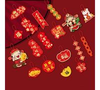 Lot de 16/18 pendentifs estampillés à chaud de l'année chinoise, bonsaï, mots de bénédiction, décoration à suspendre (style K)