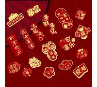 Lot de 16/18 pendentifs estampillés à chaud de l'année chinoise, bonsaï, mots de bénédiction, décoration à suspendre (style C)