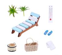 Lot de 16 accessoires de sauna miniatures pour décoration à thème comprenant chaise longue, seau, tongs, serviette, panier, table, thermomètre, livre, plateau, bouteille de vin, tasses, seau à glace
