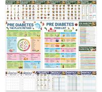 Lot de 16 affiches laminées pré diabétiques pour diabétiques - Planificateur de repas - Planificateur de repas à haute teneur en fibres protéinées et à faible teneur en glucides - Pour le contrôle de