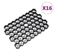 Lot de 16 alvéoles de gazon, noires, 60 x 40 x 3 cm, en plastique, robustes et durables, pour le jardin, la terrasse ou le balcon, pose facile, idéal pour fixer des pelouses