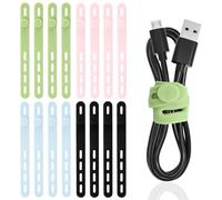 Lot de 16 attaches de câble réutilisables en silicone pour écouteurs, téléphone, chargeur, câble audio, ordinateur (16 pièces, 4 couleurs)