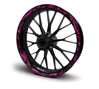 Lot de 16 autocollants pour jantes de moto, voiture, design futur, ensemble complet d'autocollants pour jantes de 15", 16", 17", 18", 19", MR017 (rose fluo, brillant)