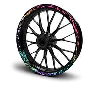 Lot de 16 autocollants pour jantes de moto, voiture, design futur, ensemble complet d'autocollants pour jantes de 15", 16", 17", 18", 19" (hologramme argenté, brillant)