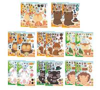 Lot de 16 autocollants pour visage d'animaux pour enfants - Faites vos propres autocollants d'animaux - Jeu de puzzle éducatif, fête de préférence pour et filles