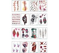 Lot de 16 autocollants temporaires pour tatouage Halloween Tatouages Anniversaire Fournitures amovibles pour garçons et filles
