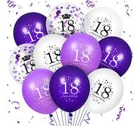 Lot de 16 ballons de 18e anniversaire en latex avec confettis violets et blancs de 30,5 cm pour filles, filles, sœurs