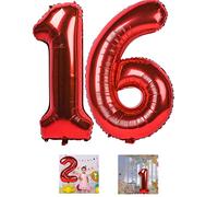 Lot de 16 ballons en forme de chiffre rouge de 101,6 cm en Mylar pour 16e anniversaire de mariage et événements