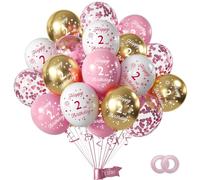 Lot de 16 ballons en latex imprimés « Happy 2nd Birthday » pour filles - 30,5 cm - Rose et blanc doré