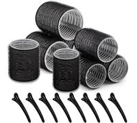 Lot de 16 bigoudis auto-agrippants avec 8 pinces à bec de canard Noir | Petites et moyennes tailles, bigoudis Velcro, coiffure à faire soi-même, cheveux longs et moyens, 24 pièces au total