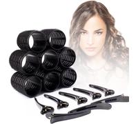 Lot De 16 Bigoudis Jumbo - 8 Auto-Agrippants Sans Chaleur, 8 Pinces À Bec De Canard, Noirs Pour Cheveux Longs, Sans Rouleaux Chauffants (44 Mm)
