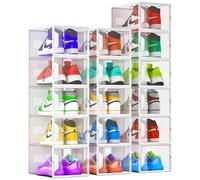 Lot de 16 boîtes de rangement pour chaussures - boîtes de rangement empilables transparentes -conteneurs d'affichage de chaussures transparents - convient aux chaussures jusqu'à la taille 46
