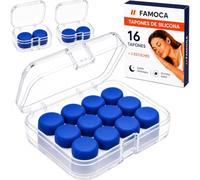 Lot de 16 bouchons de sommeil en silicone souple, réutilisables, anti-bruit, confortables pour réduire le bruit, ronflements, voisins, voyage, étui portable, ajustement personnalisé, repos profond