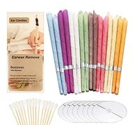 Lot de 16 Bougies auriculaires en cire d’abeille naturelle, bougies biologiques en forme conique creuse, bougies d’oreilles parfumées en matière végétale, avec 8 disques de protection, 8 couleurs