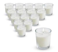 Lot de 16 bougies blanches dans un verre transparent non parfumé - 6 x 5 cm - Bougie de table décorative avec durée de combustion de 12 heures - Bougie votive sans parfum pour décoration de mariage